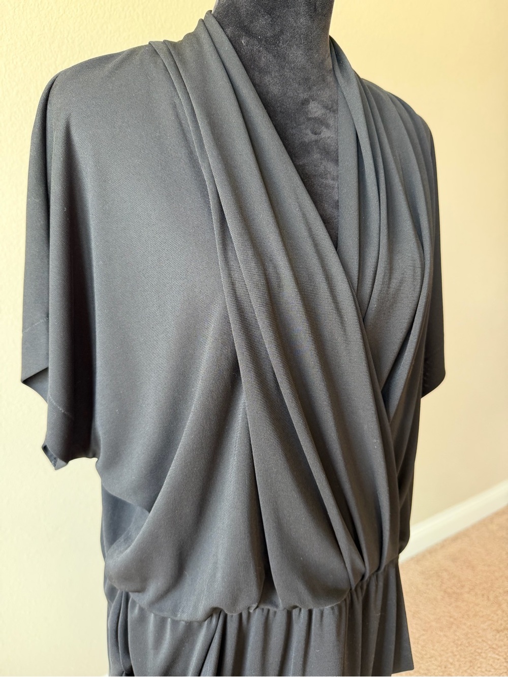 RACHEL Rachel Roy Draped V-Neck Short Sleeve Dress - Charcoal